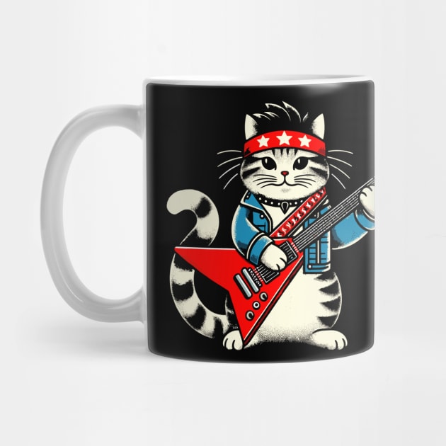 Cat Playing Electric Guitar Rock Music Funny Cat by KsuAnn